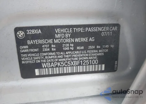 2011 BMW 328I xDrive from USA, damaged, VIN WBAPK5C5XBF125100